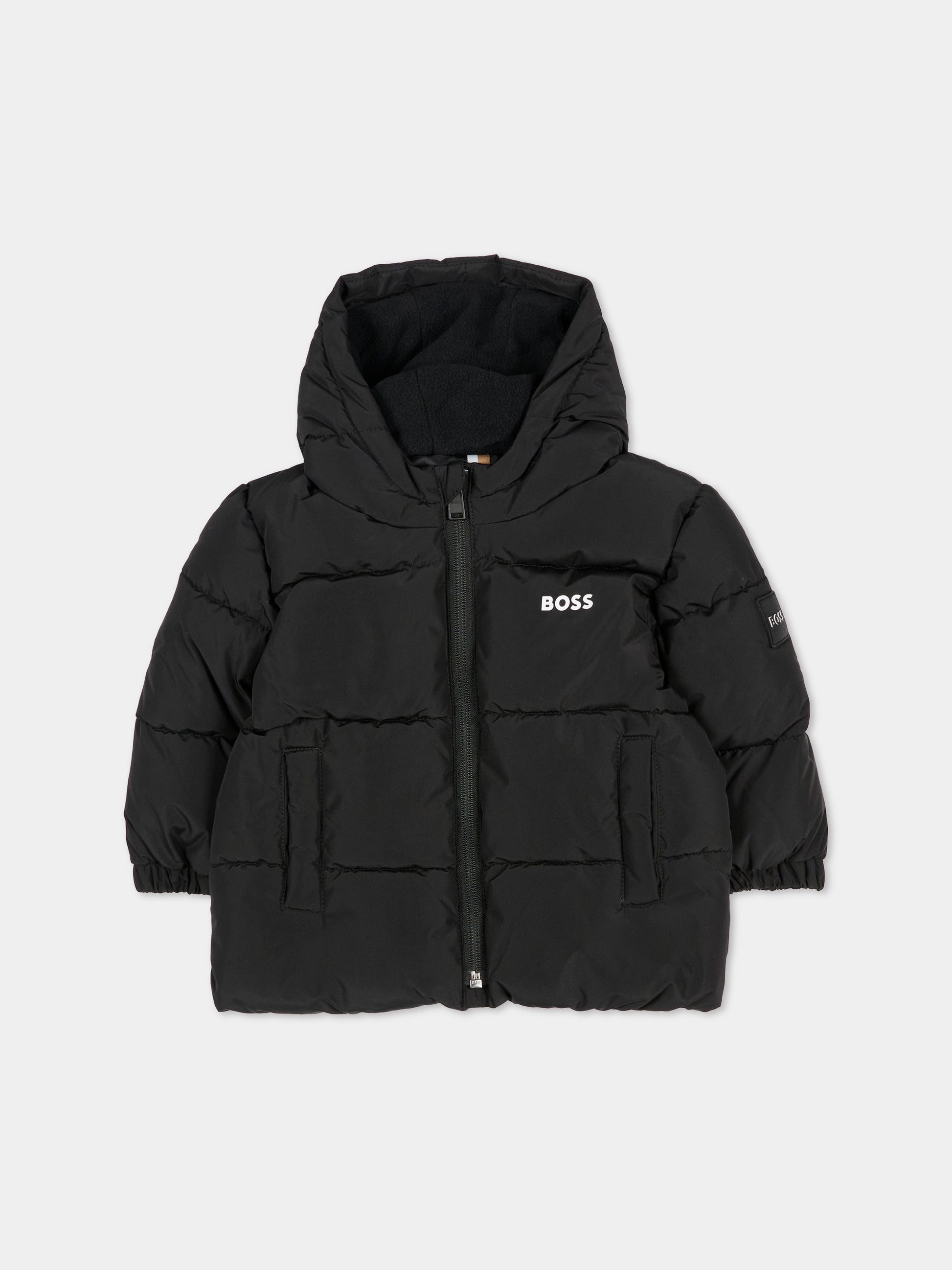 Piumino nero per neonato con logo,Boss,J51258 09B