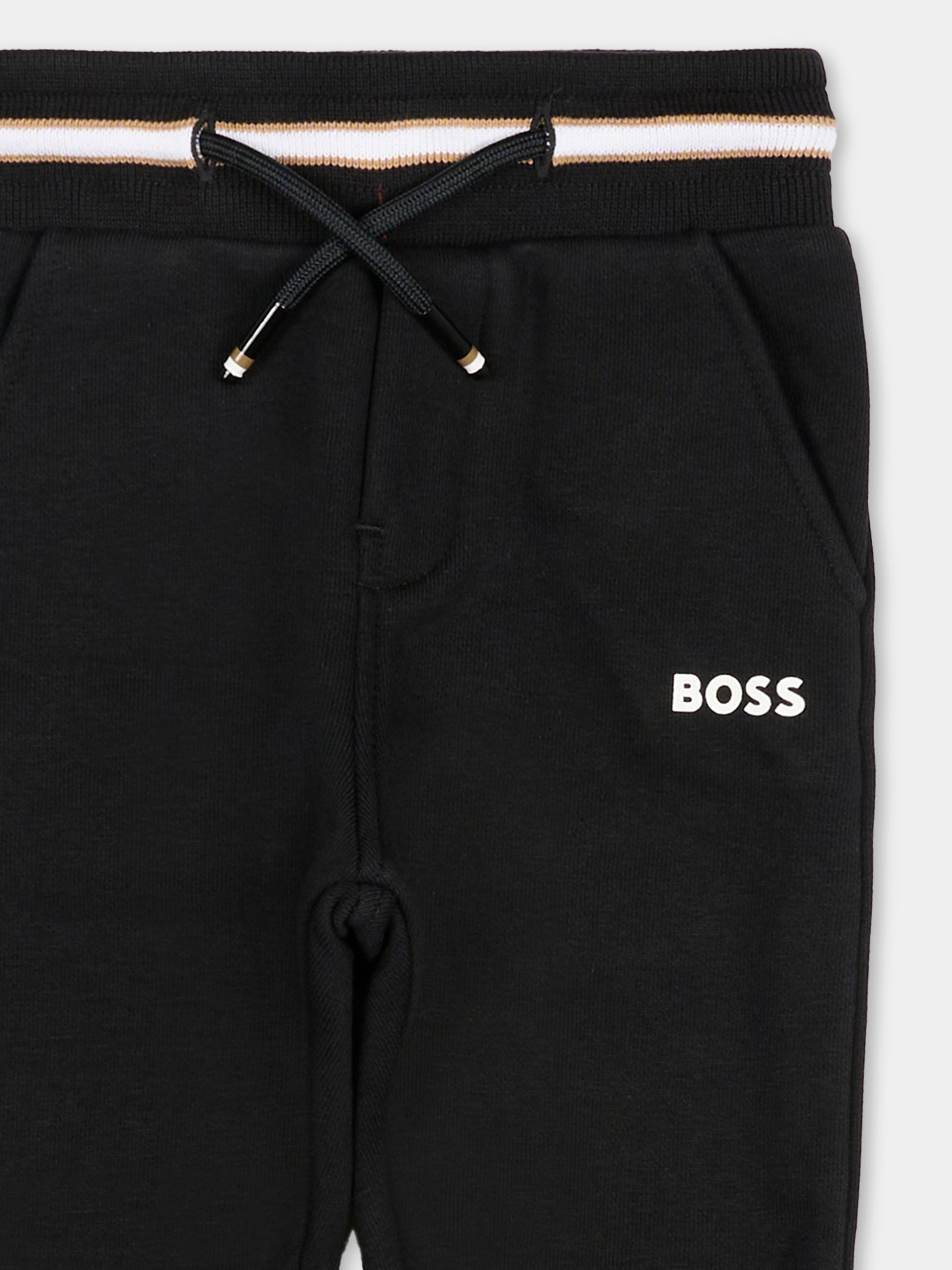 Pantaloni neri per neonato con logo,Boss,J51272 09B