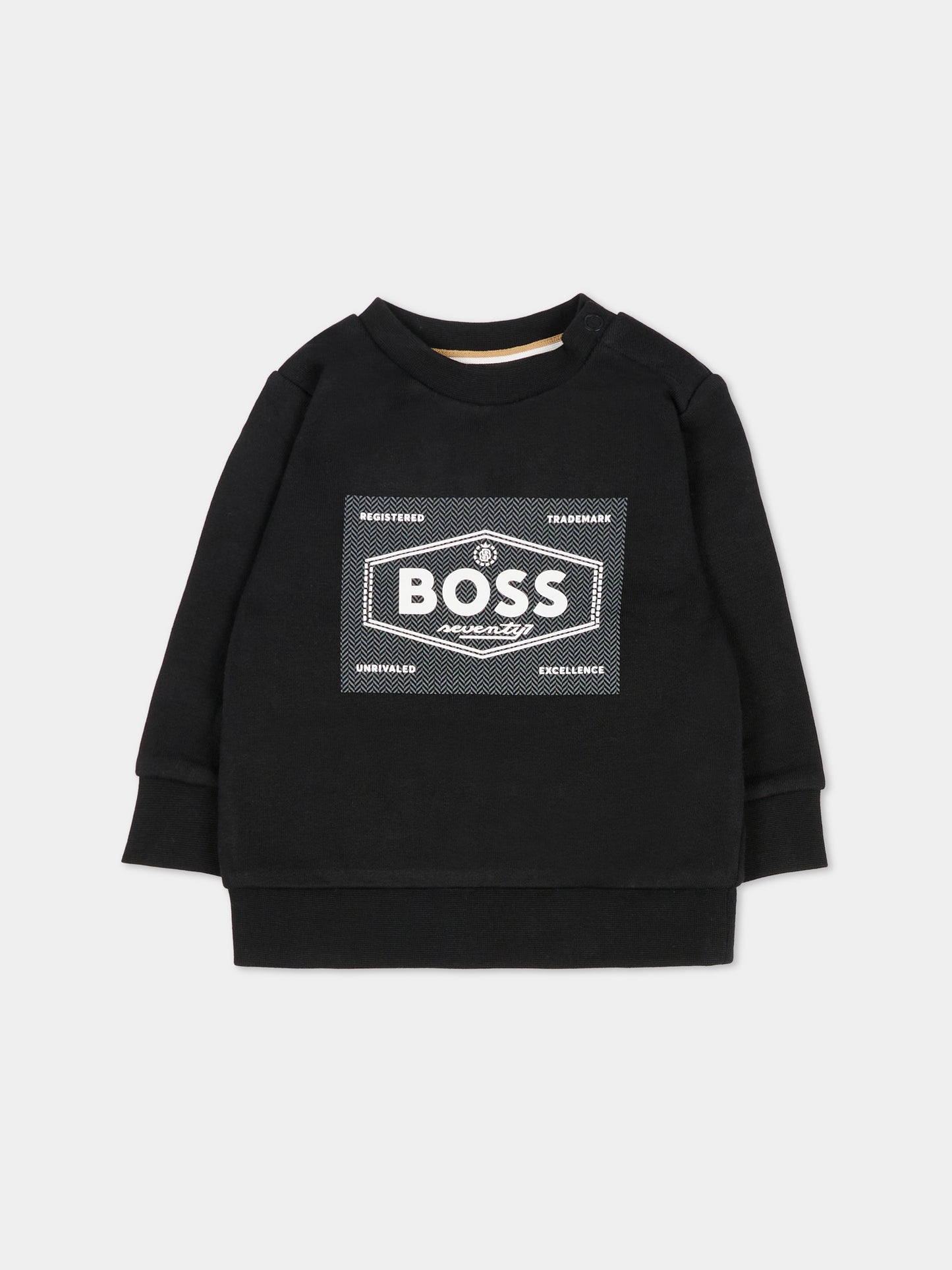 Felpa nera per neonato con logo,Boss,J51287 09B