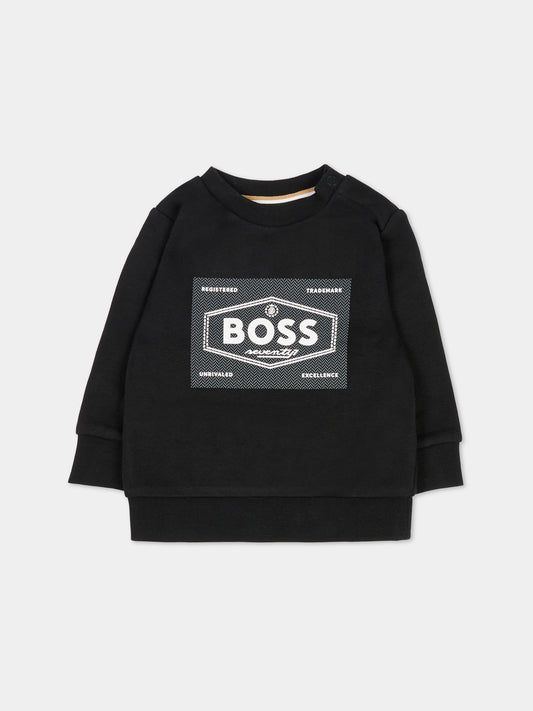 Felpa nera per neonato con logo,Boss,J51287 09B