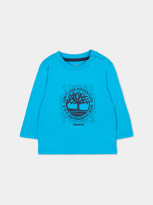 T-shirt azzurra per neonato con stampa albero,Timberland,T60251 83E
