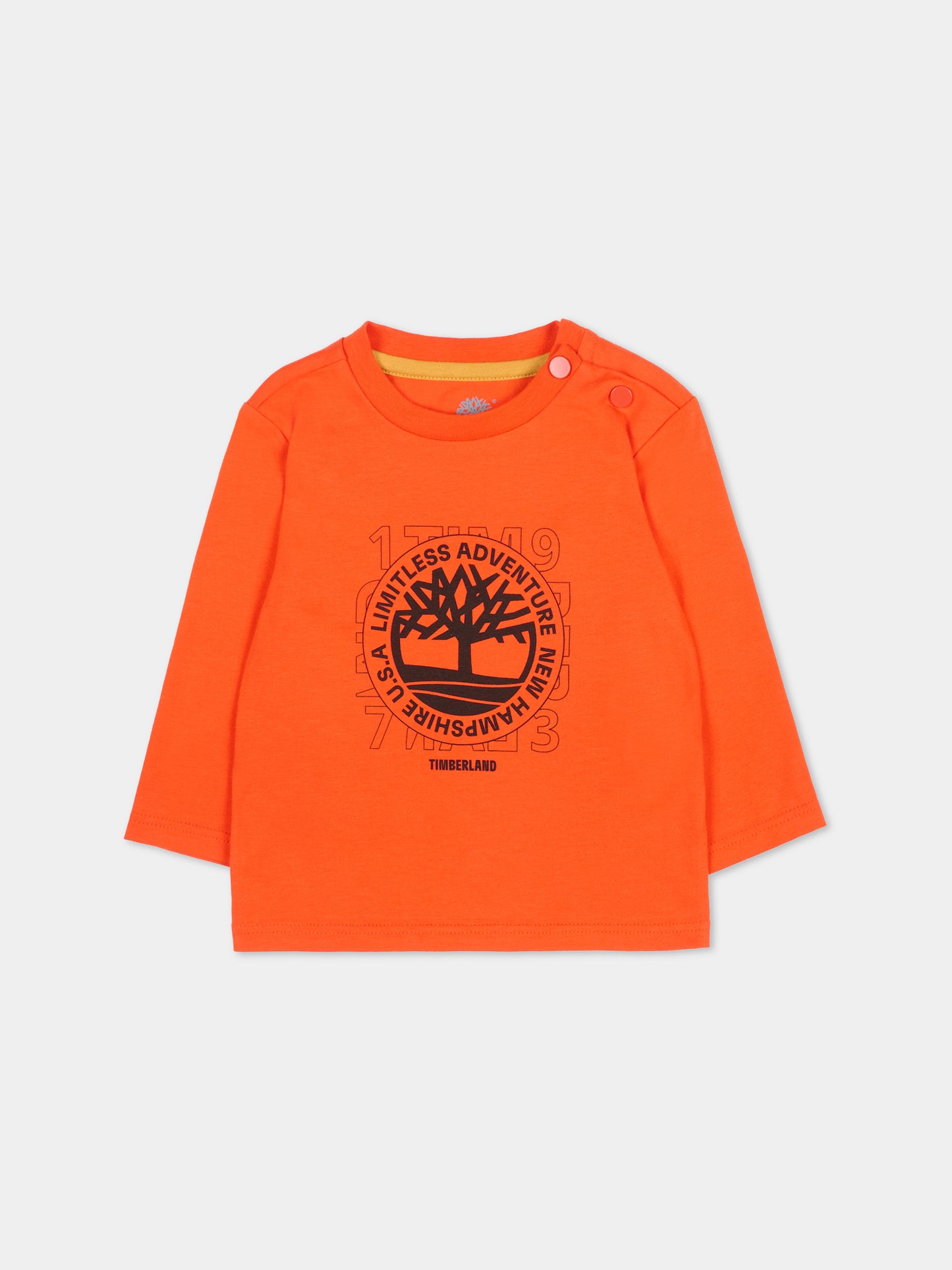 T-shirt rossa per neonato con stampa albero,Timberland,T60251 98G