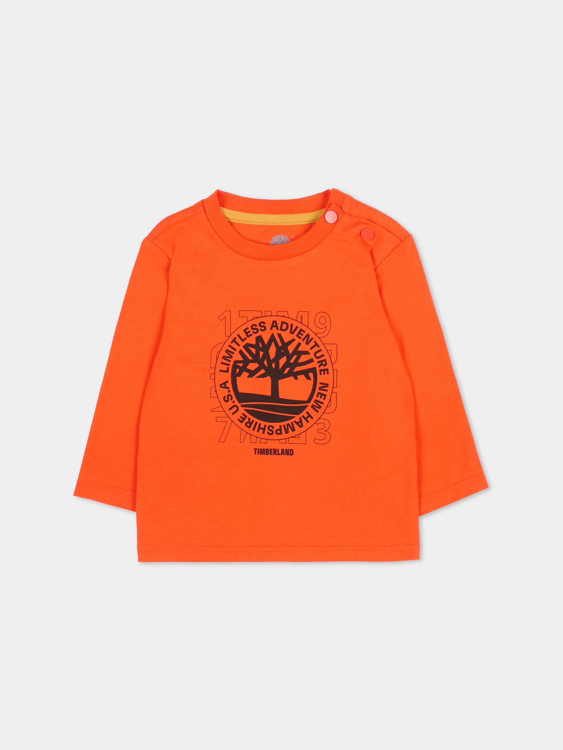 T-shirt rossa per neonato con stampa albero,Timberland,T60251 98G