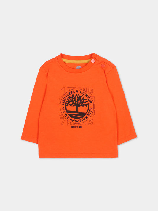 T-shirt rossa per neonato con stampa albero,Timberland,T60251 98G