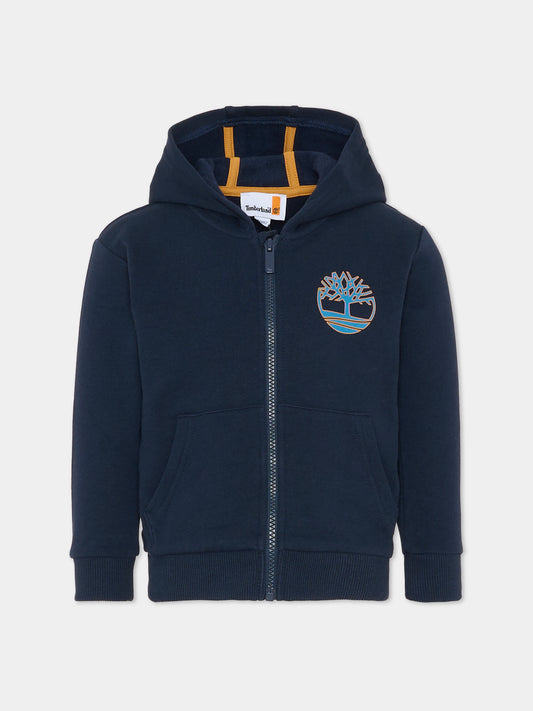 Felpa blu per bambino con stampa albero,Timberland,T60262 83D