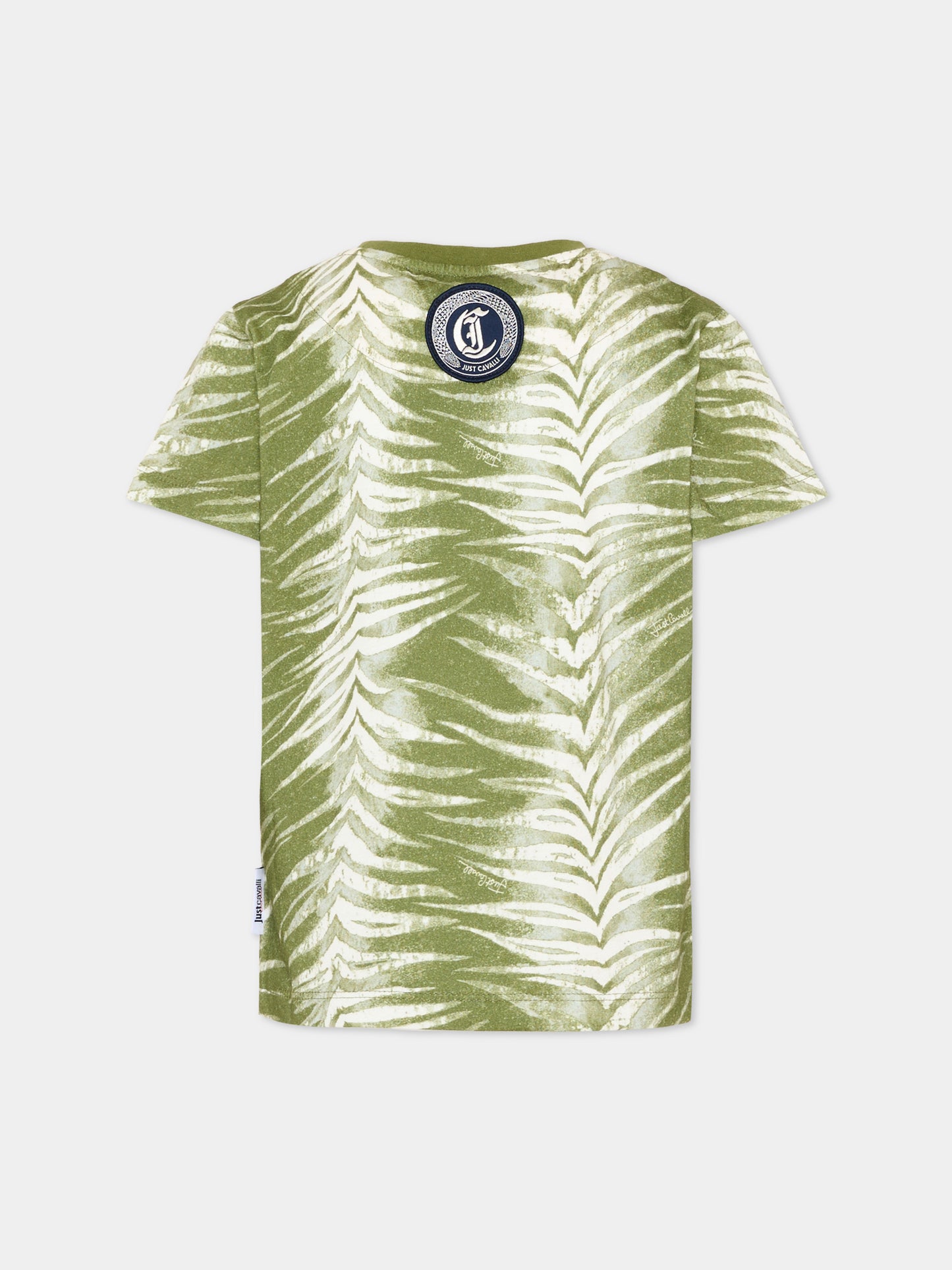 T-Shirt verde per bambino con stampa zebrata,Just Cavalli Kids,JBP26108TS ZEBRA GREEN CALLISTE