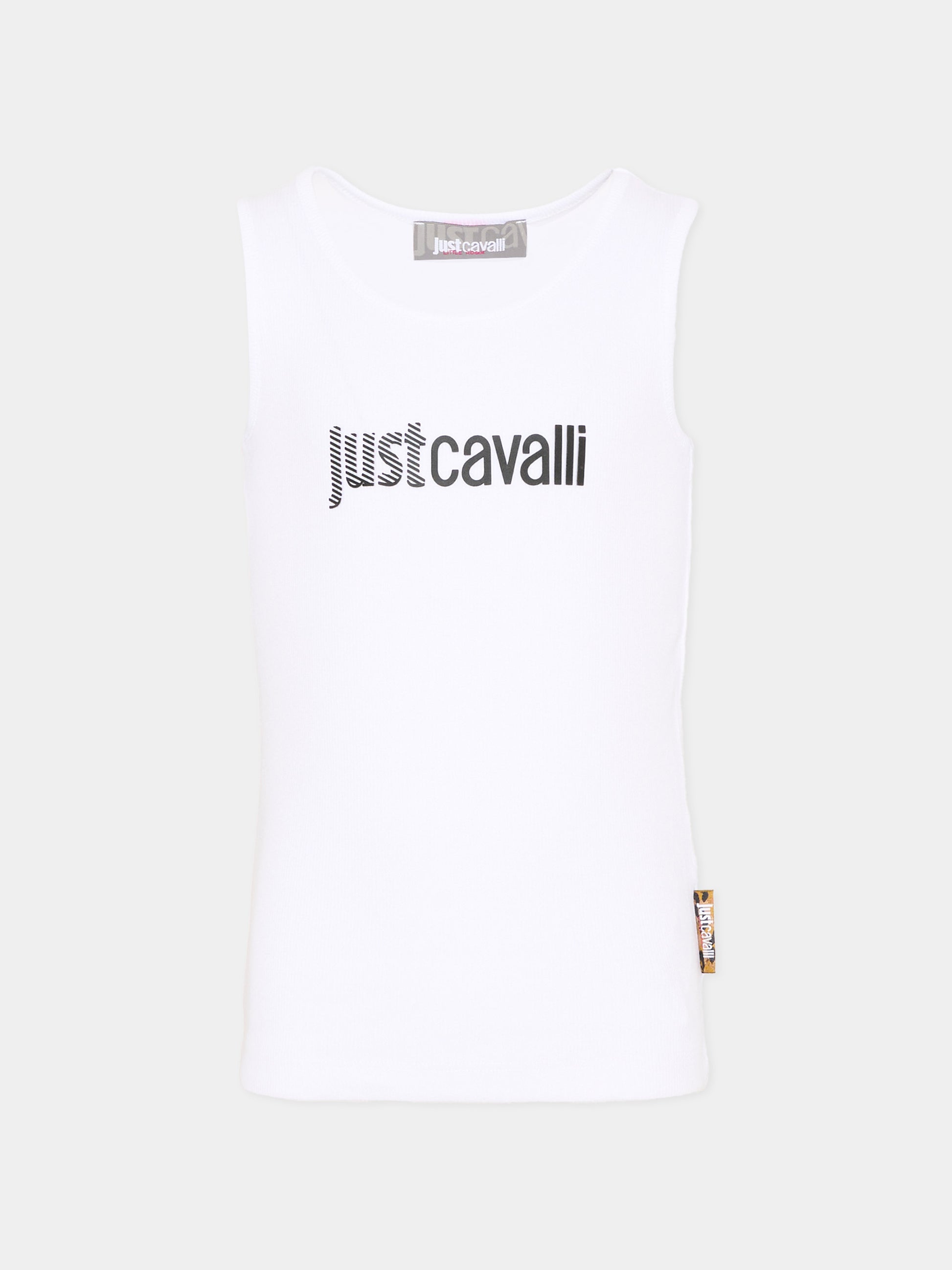 Canotta bianca per bambina con logo,Just Cavalli Kids,JGP26008CN WHITE