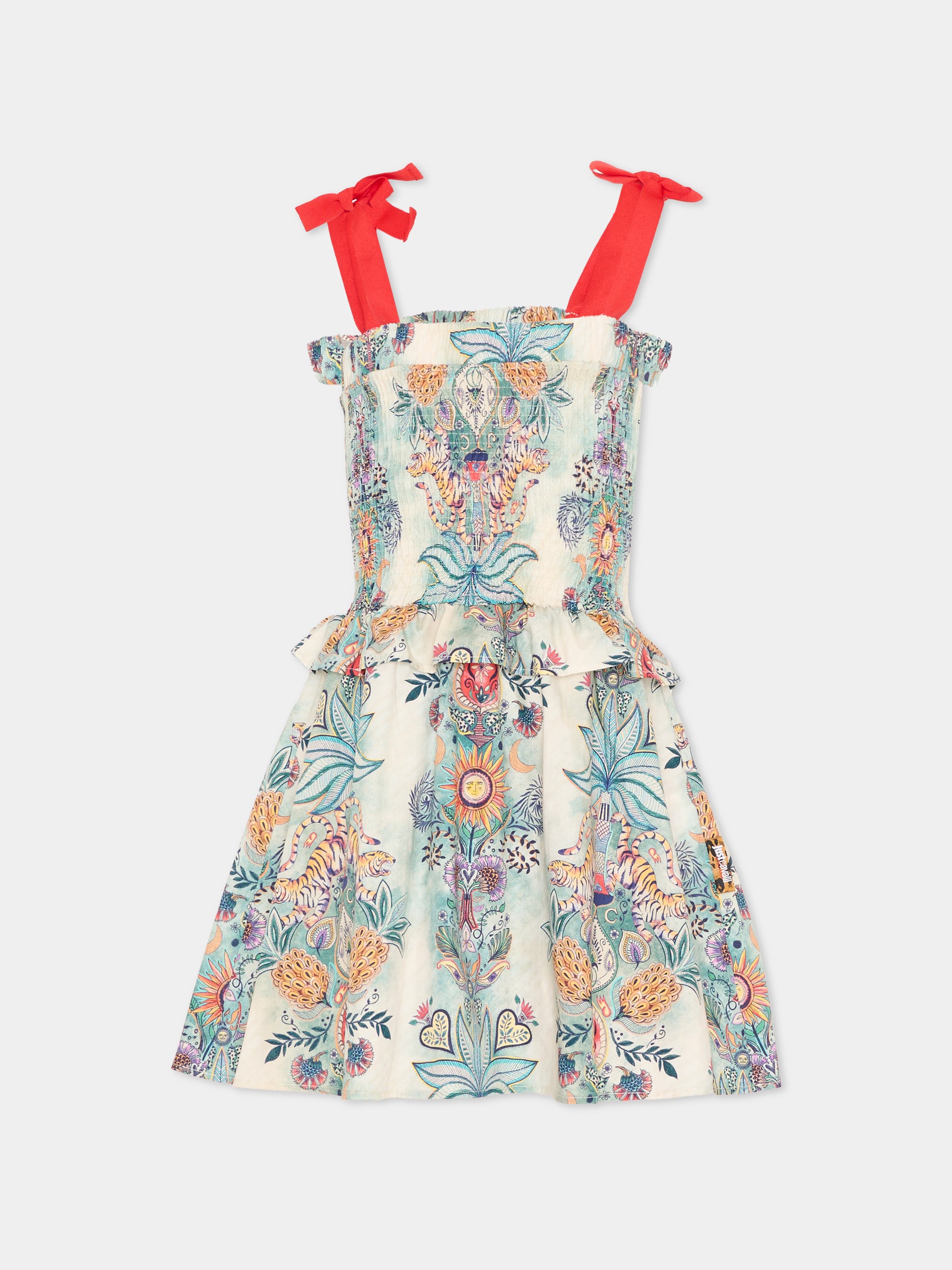 Vestito multicolor per bambina con stampa tropicale,Just Cavalli Kids,JGP26120VE TROPICAL GARDEN