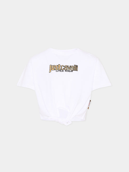 T-Shirt bianca per bambina con logo,Just Cavalli Kids,JGP26163TS WHITE