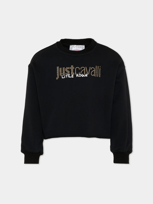 Felpa nera per bambina con logo strass,Just Cavalli Kids,JGP26174FE BLACK