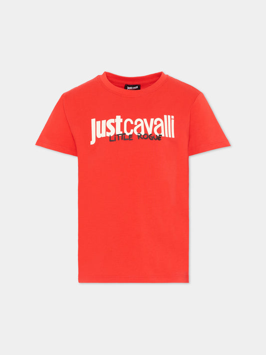 T-Shirt rossa per bambino con logo,Just Cavalli Kids,JIP26047TS RED FLAME SCARLAT