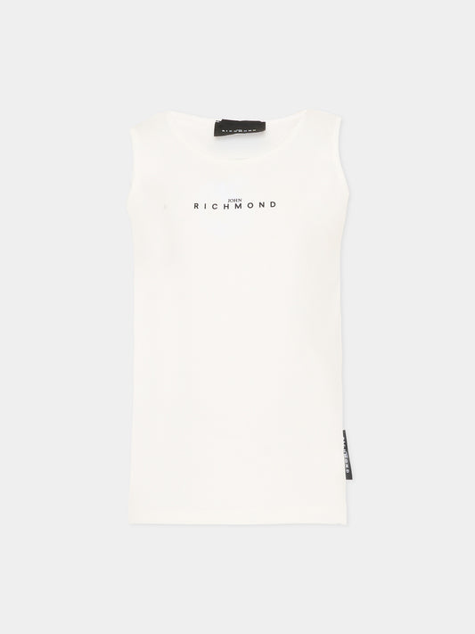 Canotta avorio per bambina con logo,Richmond,RGP26004CN OFF-WHITE