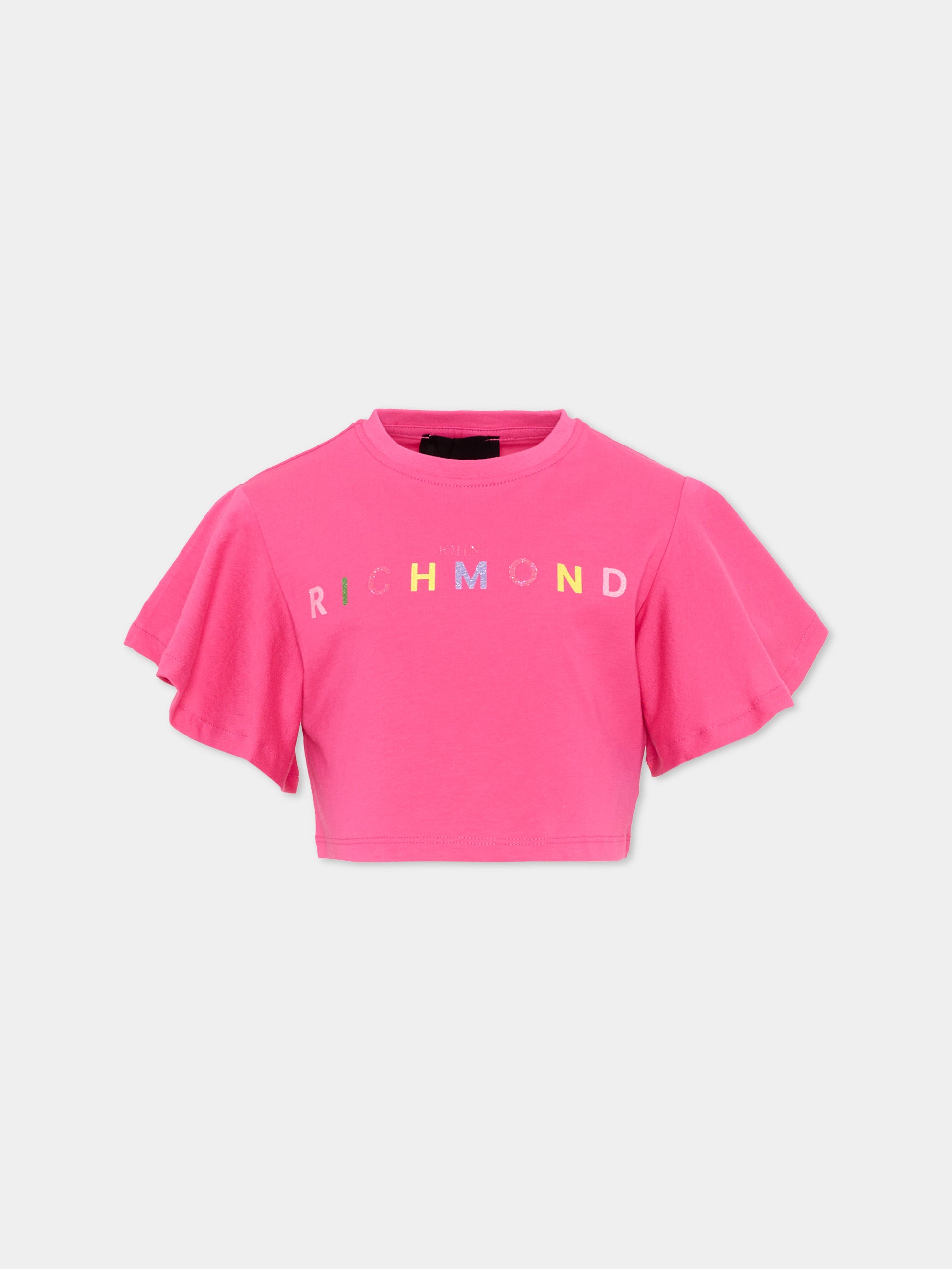 T-Shirt fucsia per bambina con logo glitter,Richmond,RGP26008TO FUCHSIA PURPLE