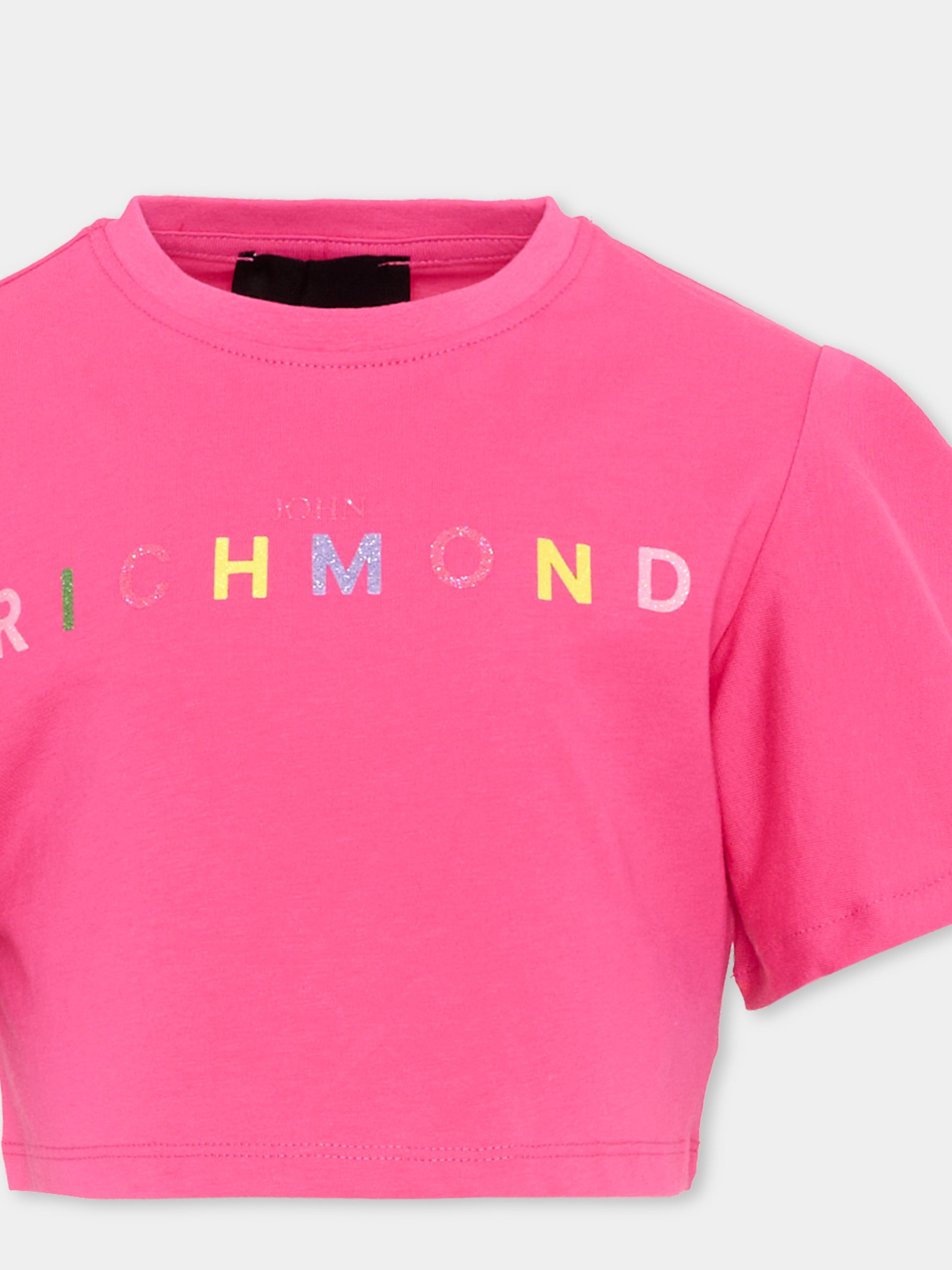 T-Shirt fucsia per bambina con logo glitter,Richmond,RGP26008TO FUCHSIA PURPLE