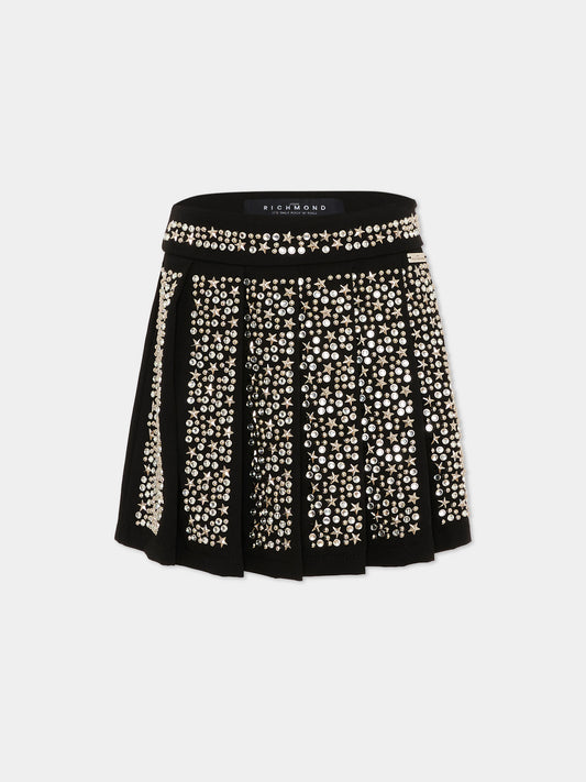 Gonna nera per bambina con borchie,Richmond,RGP26115GO BLACK