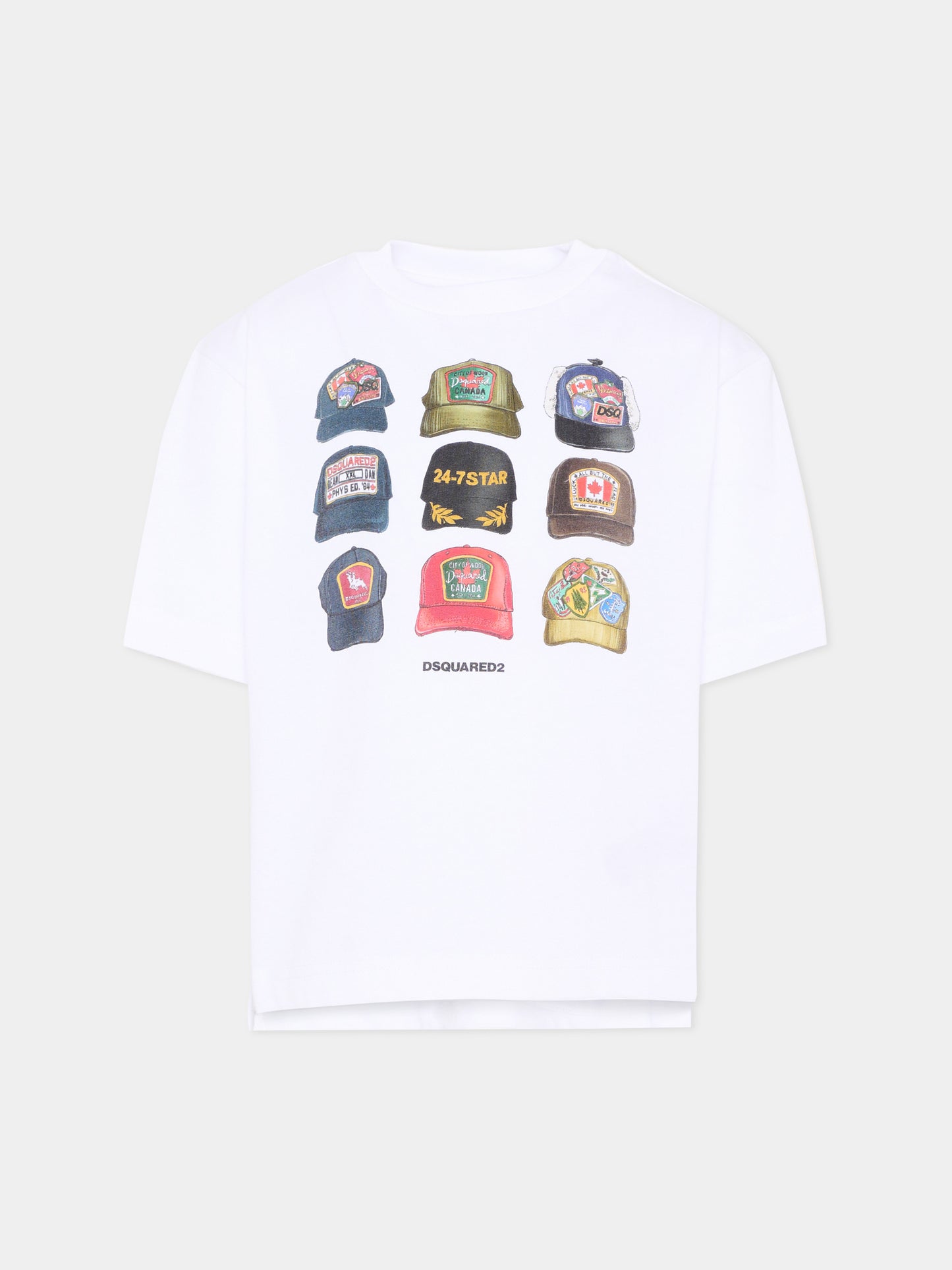 T-shirt bianca per bambino con stampa cappellini,Dsquared2,DQ3386 D0AG7 DQ100