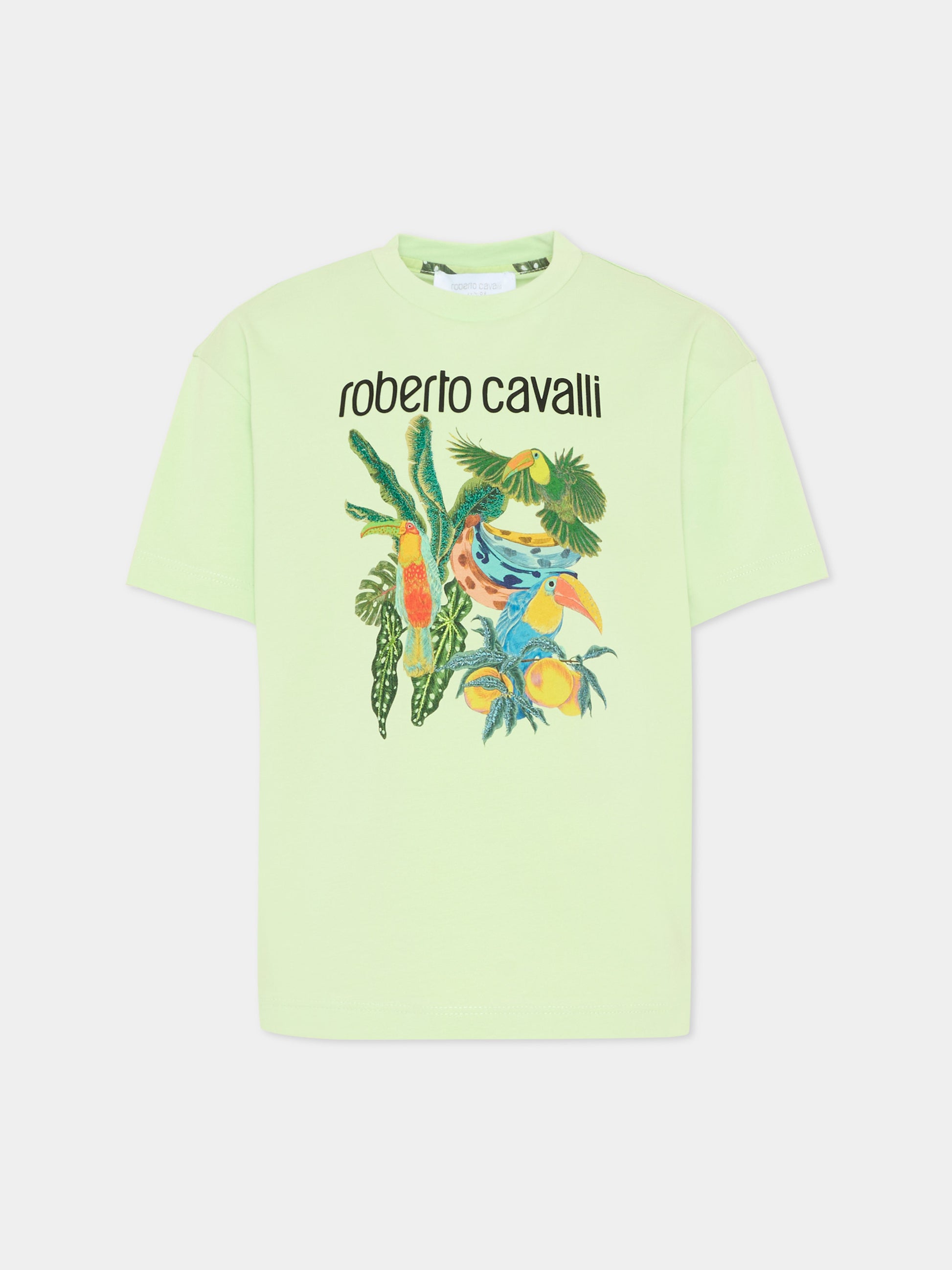T-Shirt verde per bambino con stampa jungle,Roberto Cavalli Kids,CBP26150TS GREEN LETTUCE