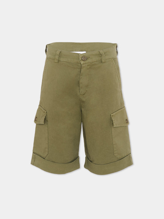Shorts verdi cargo per bambino,Roberto Cavalli Kids,CBP26151BE GREEN MAYFLY