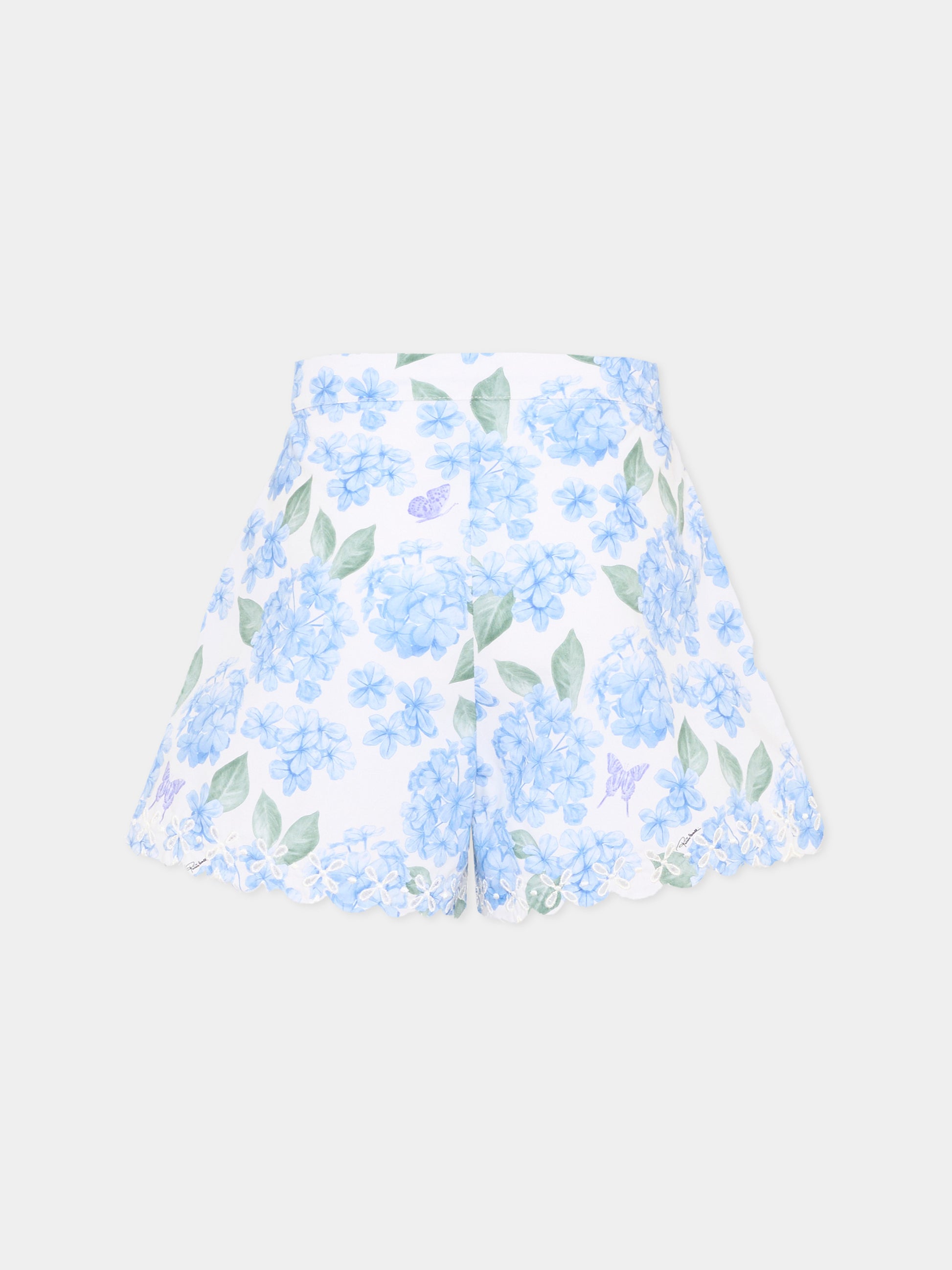 Shorts celeste per bambina floreali,Roberto Cavalli Kids,CGP26008SH PLUMBAGO
