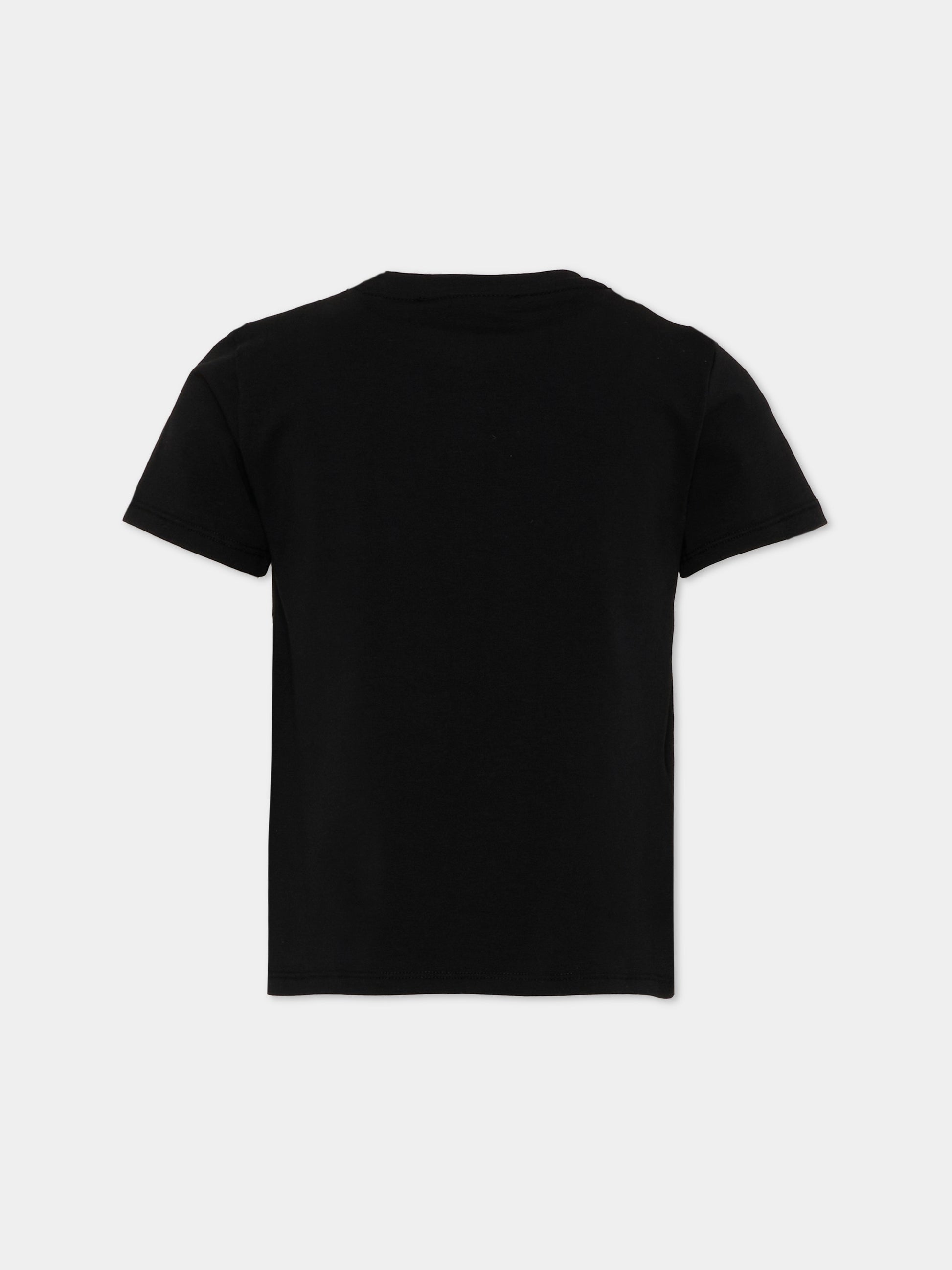 T-Shirt nera per bambina con logo strass,Roberto Cavalli Kids,CGP26014TS BLACK