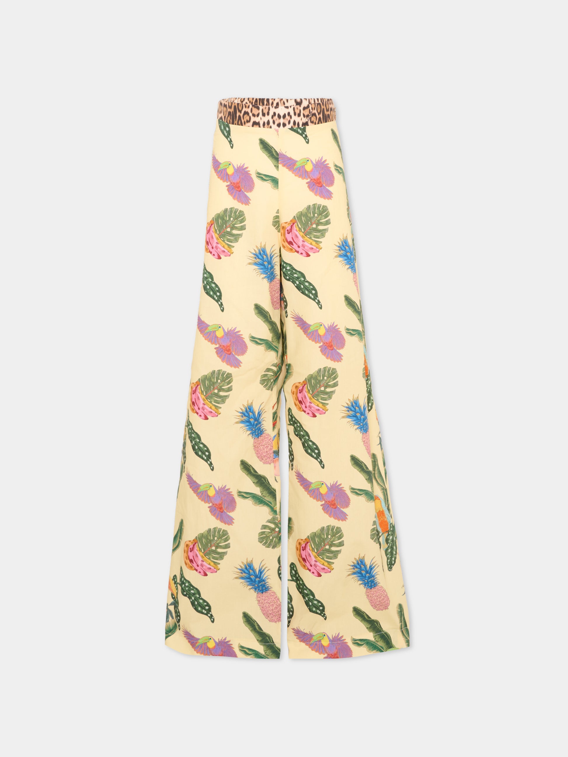 Pantaloni gialli per bambina con stampa jungle,Roberto Cavalli Kids,CGP26031PA TROPICANA YELLOW