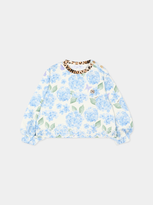 Felpa celeste per neonata con stampa floreale,Roberto Cavalli Kids,CIP26014FE PLUMBAGO