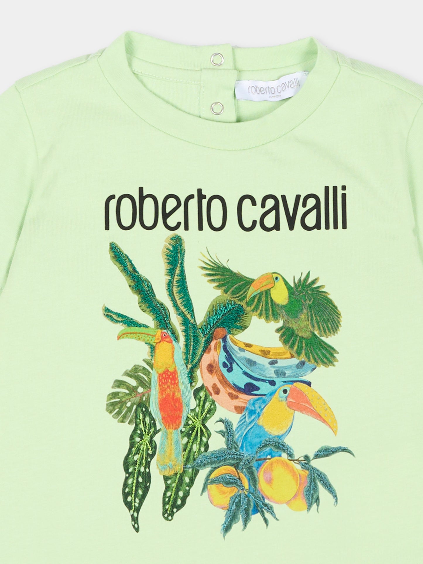 T-Shirt verde per neonato con stampa tropicale,Roberto Cavalli Kids,CIP26083TS GREEN LETTUCE