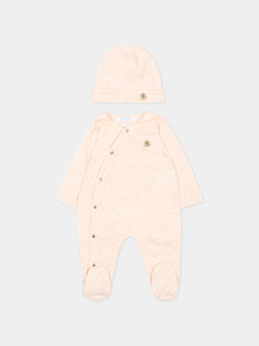 Set tutina rosa per neonata con stampa monogram,Roberto Cavalli Kids,CLP26001TU ZEBRA ROSA