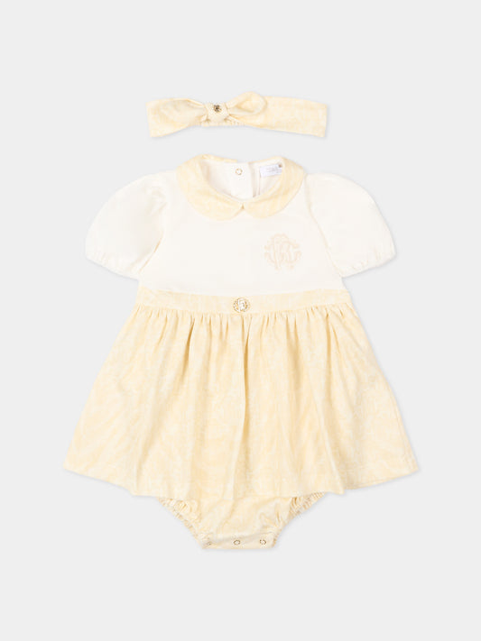 Vestito avorio per neonata con monogram,Roberto Cavalli Kids,CLP26010VE AVORIO CANNOLI CREAM