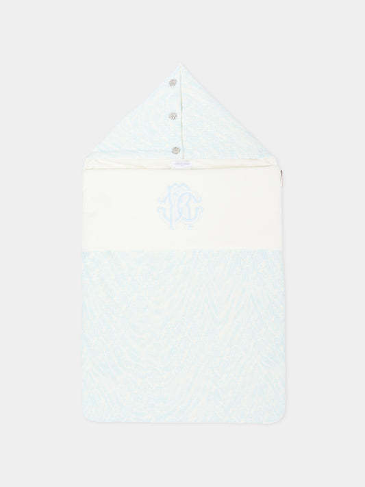 Sacco nanna celeste per neonato con monogram,Roberto Cavalli Kids,CLP26012SN ZEBRA CELESTE