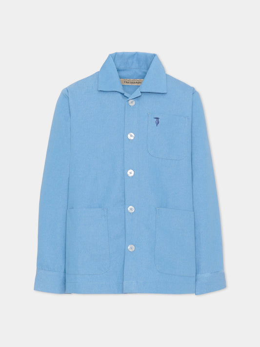 Camicia denim per bambino con levriero,Trussardi Junior,TBP26035CA DENIM BLUE BEL AIR