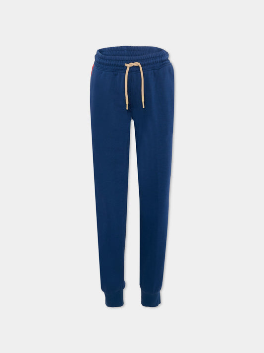 Pantaloni sportivi blu per bambino con bande,Trussardi Junior,TBP26054PA BLUE ESTATE