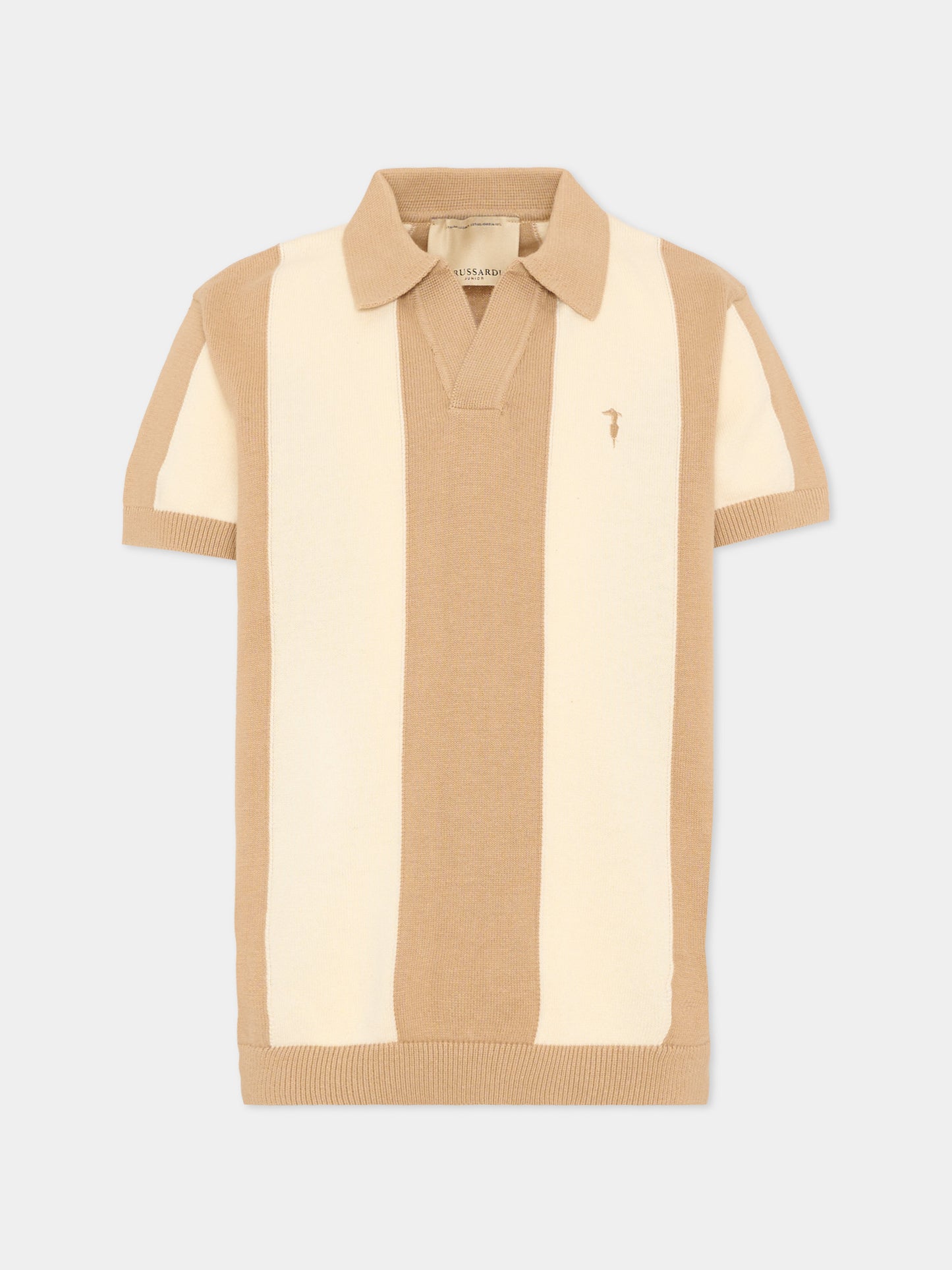 Polo beige per bambino a righe,Trussardi Junior,TBP26127PO BEIGE NEW ECRU