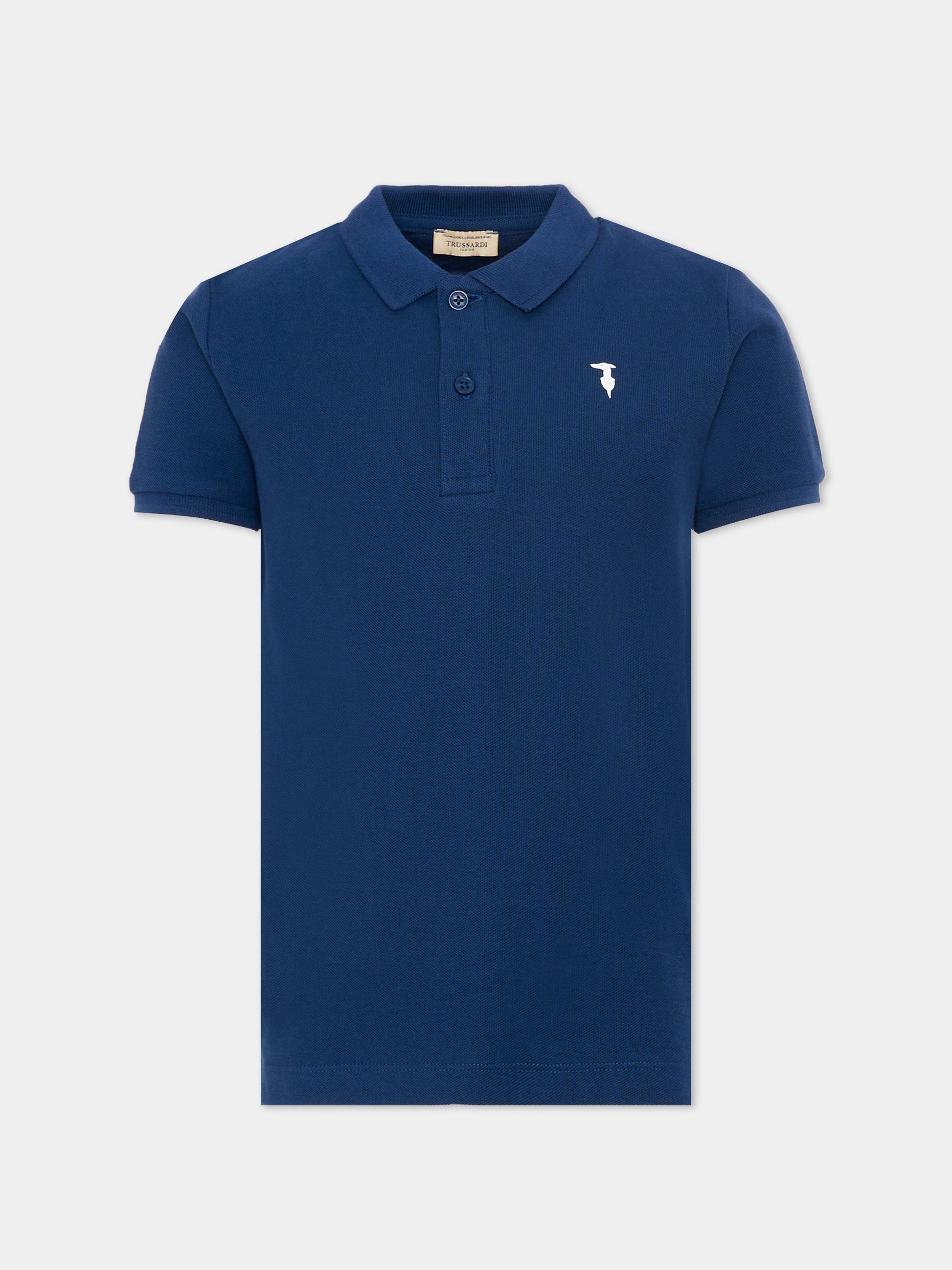 Polo blu per bambino con levriero,Trussardi Junior,TIP26002PO BLUE ESTATE
