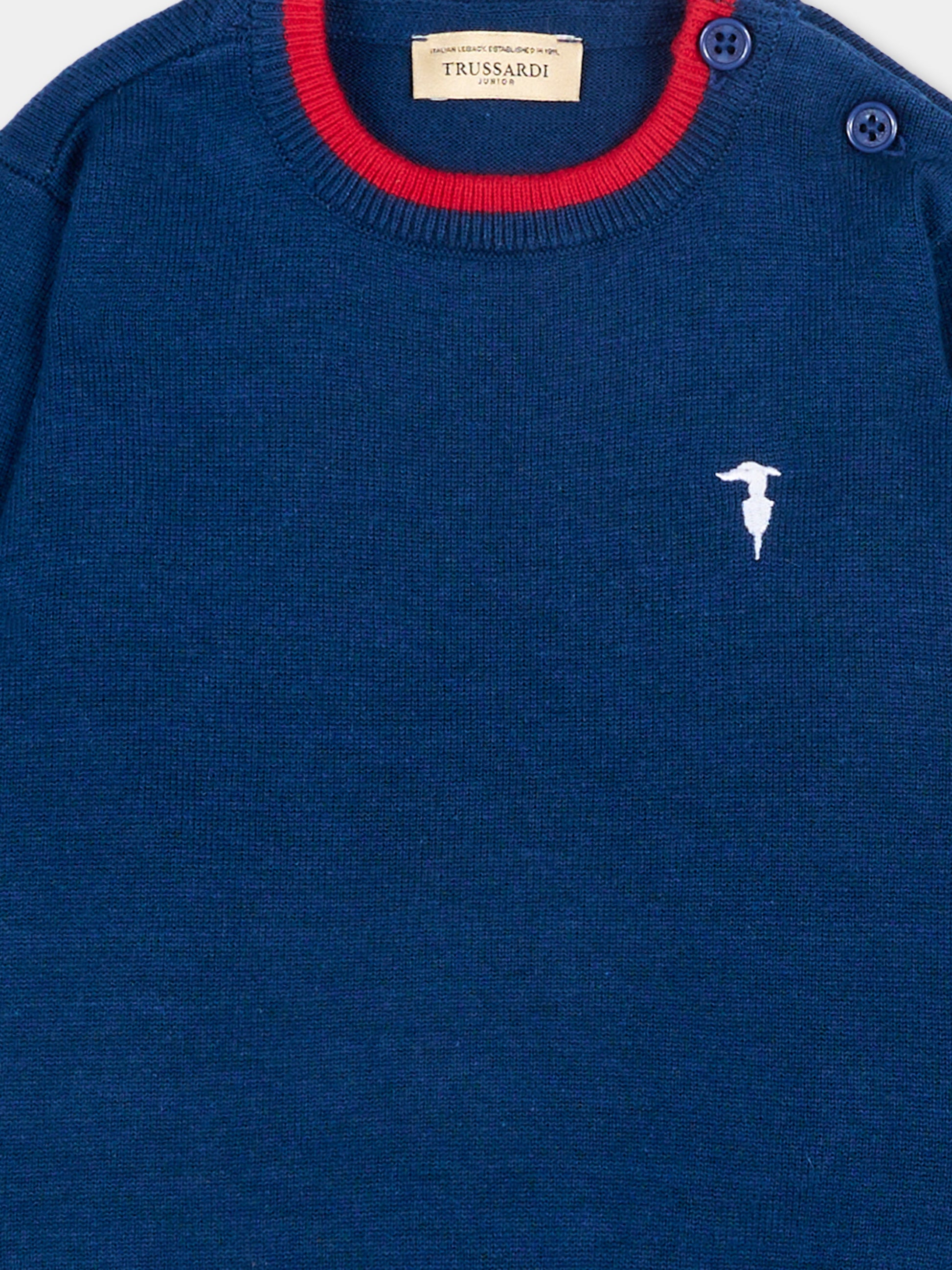 Maglione blu per neonato con levriero,Trussardi Junior,TIP26004MA BLUE ESTATE