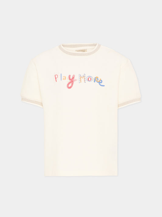 T-Shirt avorio per bambino con ricamo,Trussardi Junior,TIP26083TS OFF-WHITE