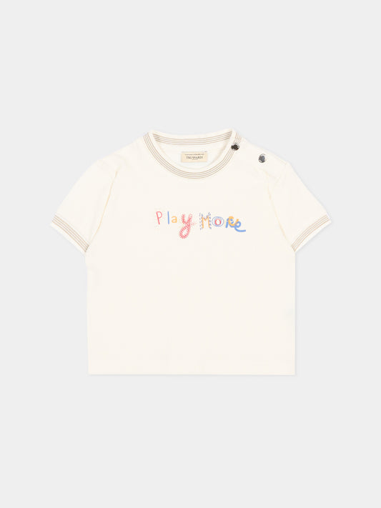 T-Shirt avorio per neonato con ricamo,Trussardi Junior,TIP26083TS OFF-WHITE