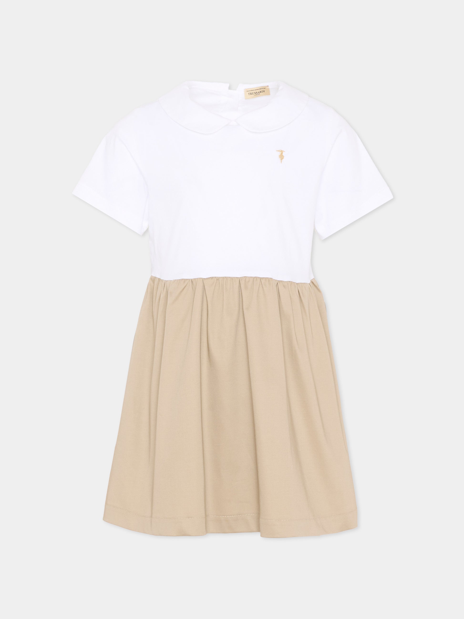 Vestito bianco per bambina con levriero,Trussardi Junior,TIP26113VE OFF-WHITE