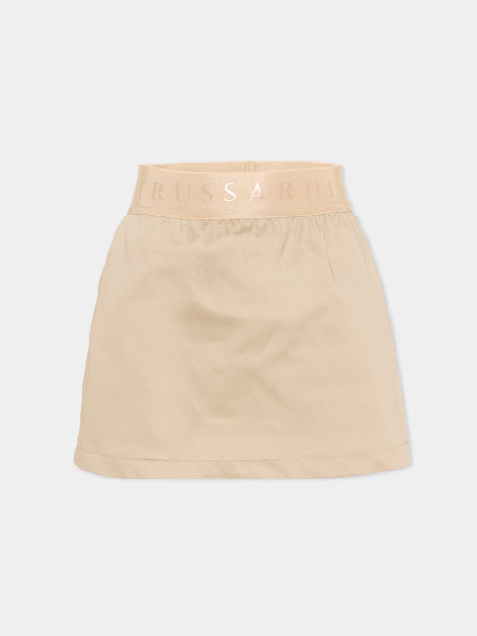Gonna beige per bambina con logo,Trussardi Junior,TIP26115GO BROWN INCENSE