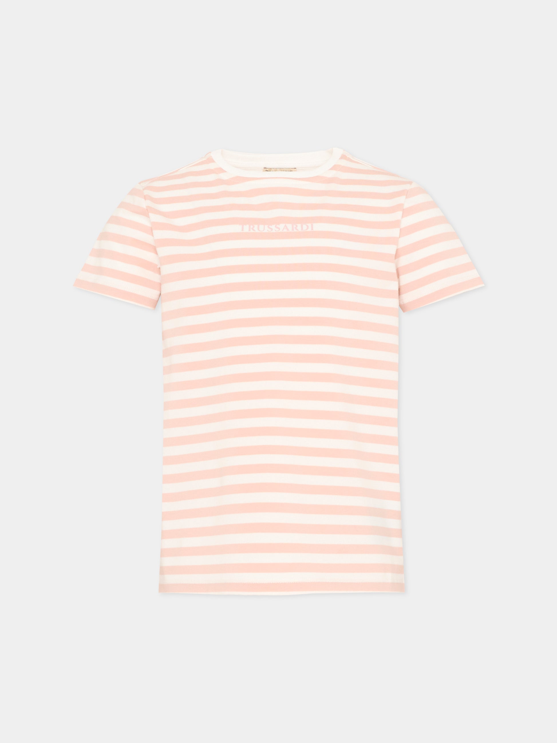 T-Shirt rosa per bambina a righe,Trussardi Junior,TIP26121TS PINK SCALLOP SHELL