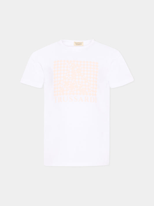 T-shirt bianca per bambina con logo,Trussardi Junior,TIP26134TS WHITE
