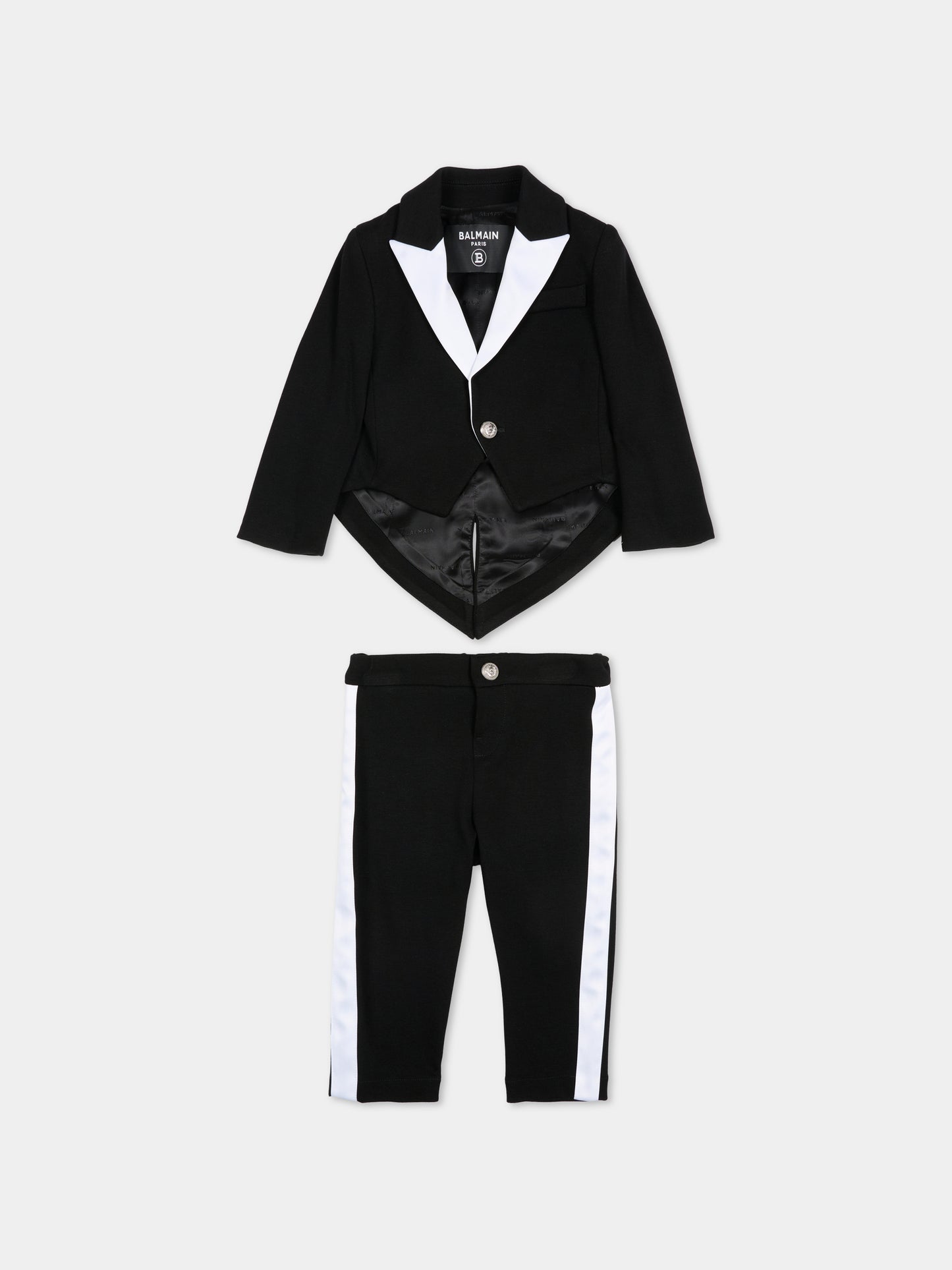 Completo elegante nero per neonato con logo,Balmain Kids,BU3600 J0371 930BC