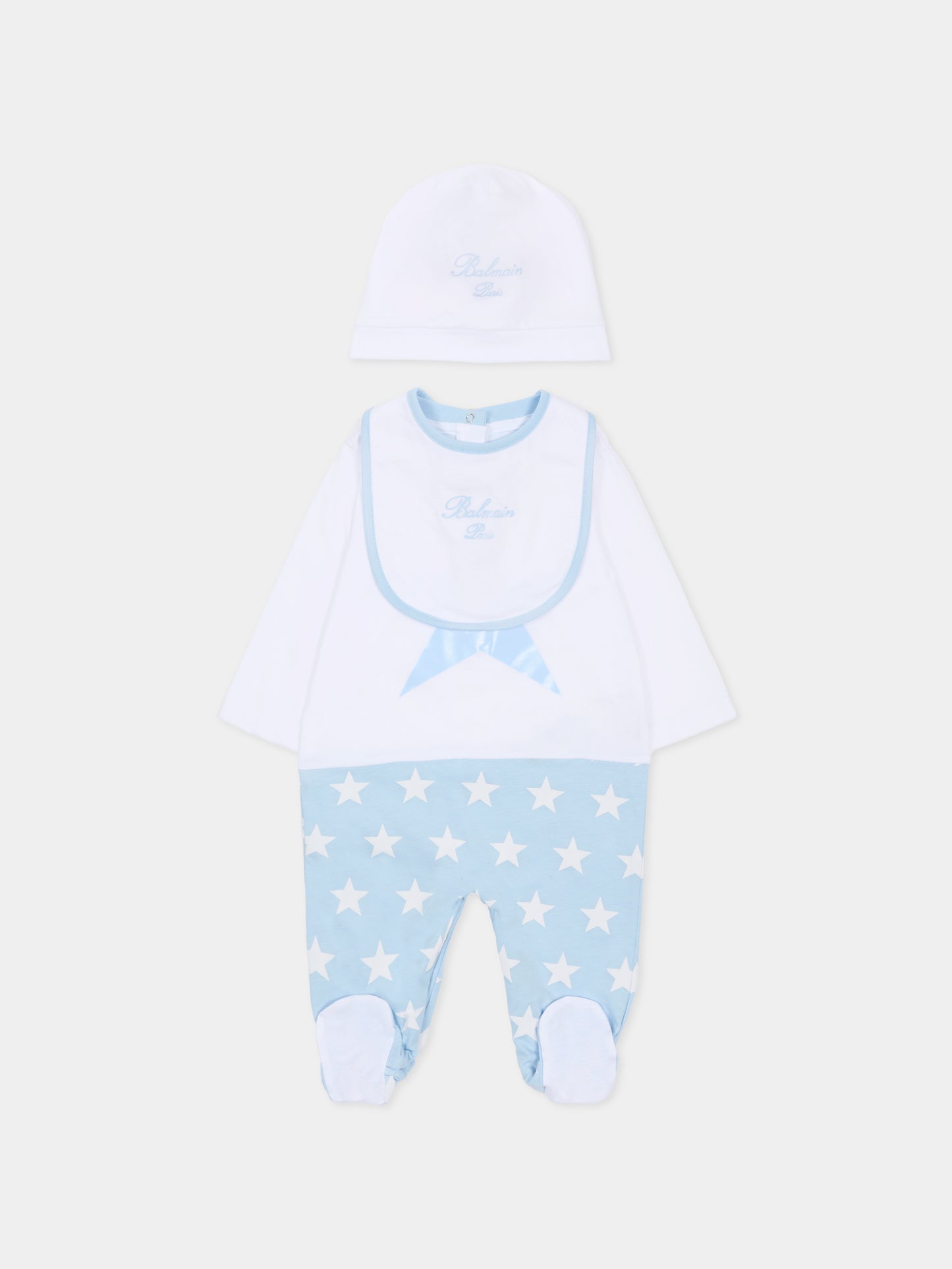 Set bianco per neonato con logo e stelle,Balmain Kids,BUB61A Z0082 100CE