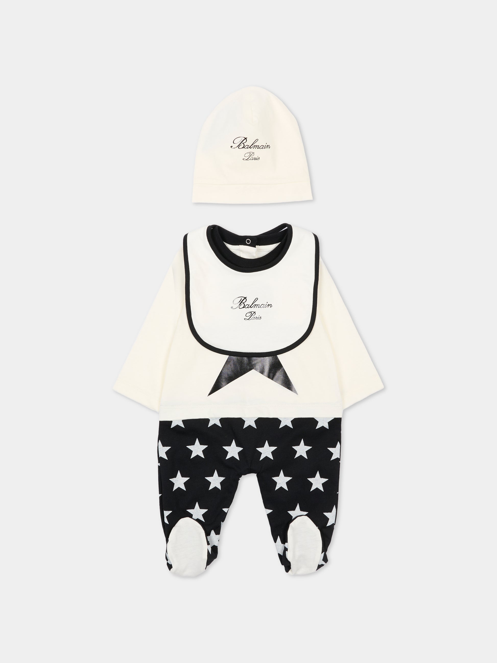 Set bianco per neonato con logo e stelle,Balmain Kids,BUB61A Z0082 102NE