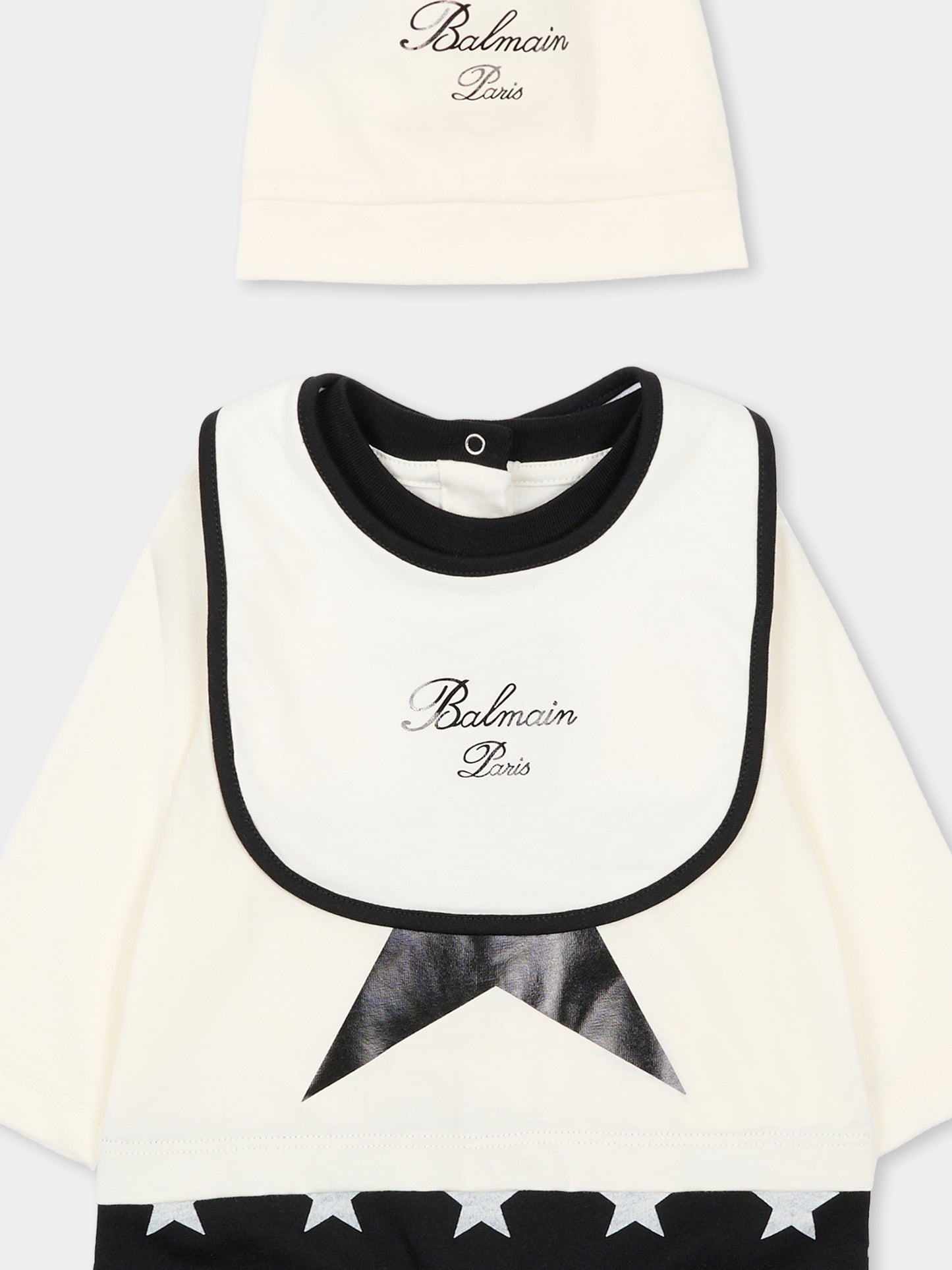 Set bianco per neonato con logo e stelle,Balmain Kids,BUB61A Z0082 102NE