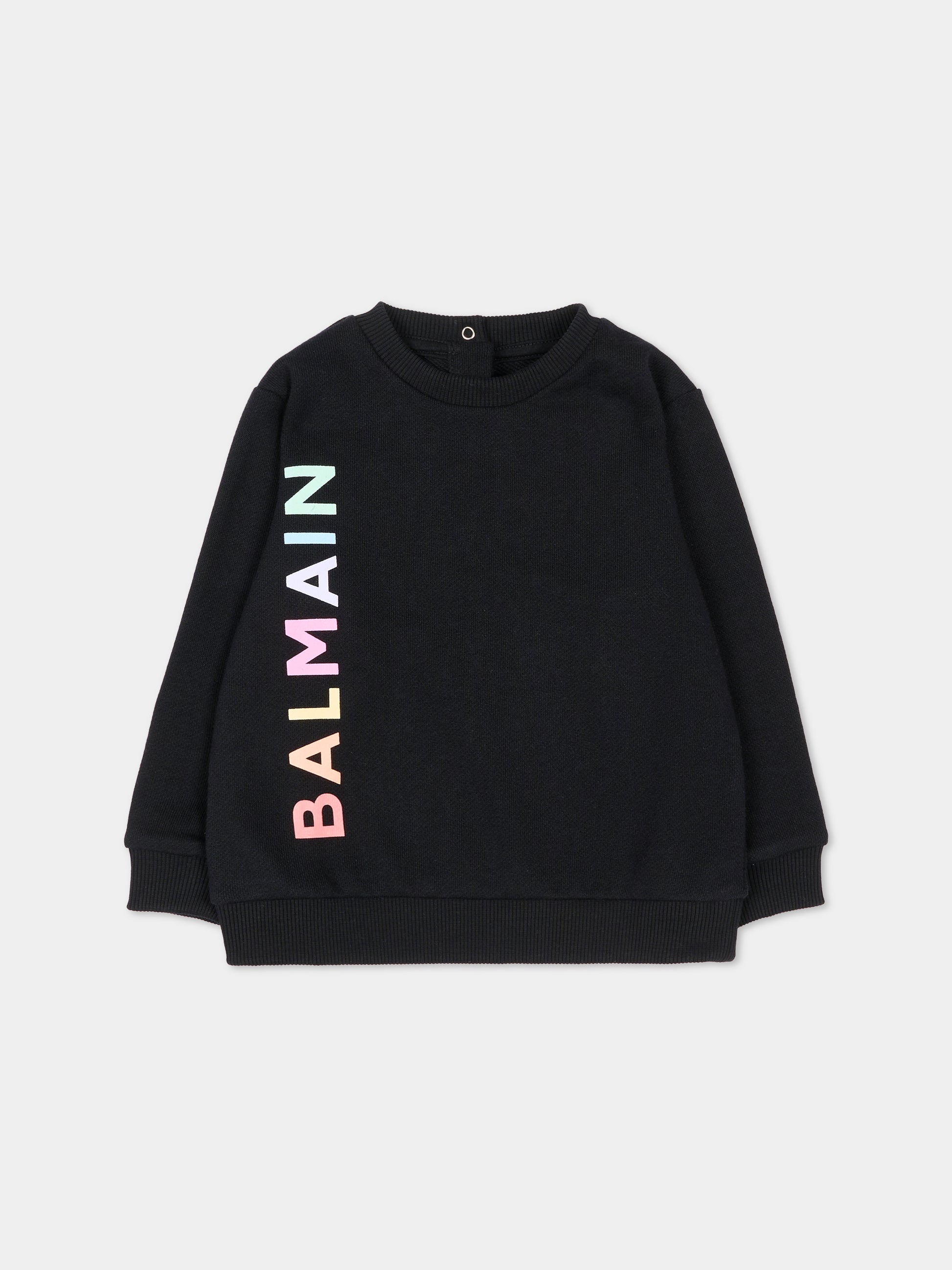 Felpa nera per neonati con logo,Balmain Kids,BS4520 Z0001 930