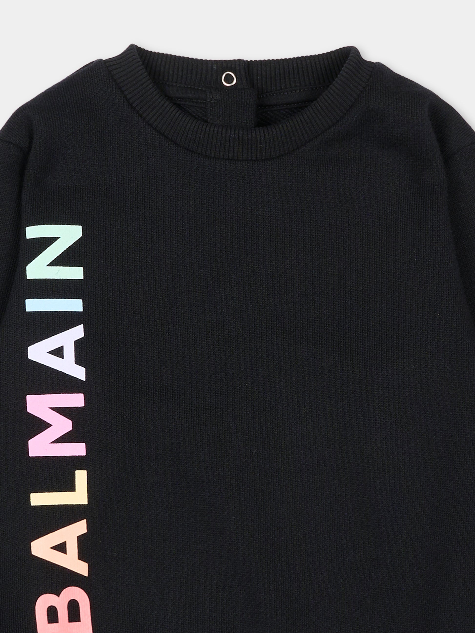 Felpa nera per neonati con logo,Balmain Kids,BS4520 Z0001 930