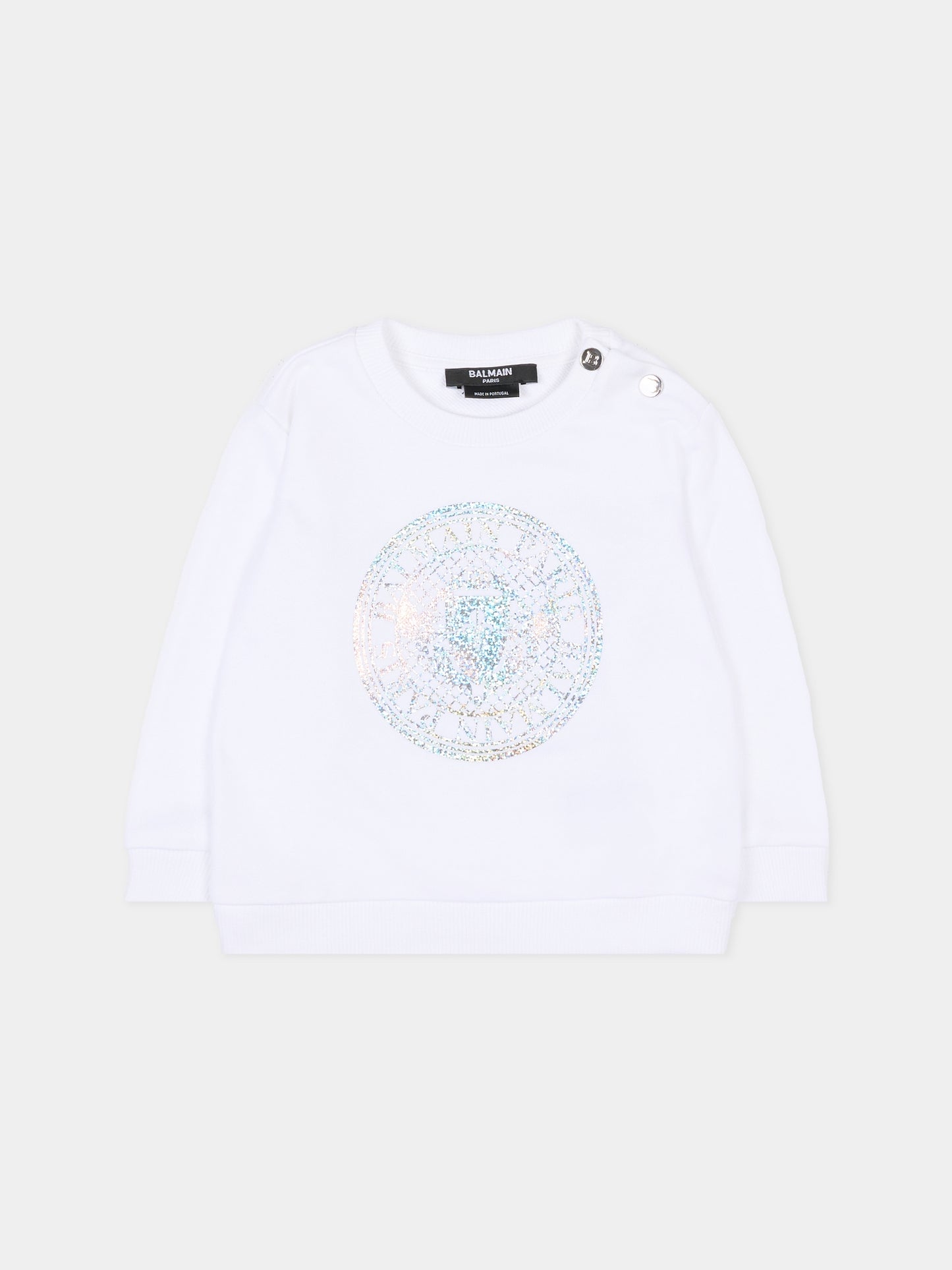 Felpa bainca per neonata con logo,Balmain Kids,BS4540 Z0081 100