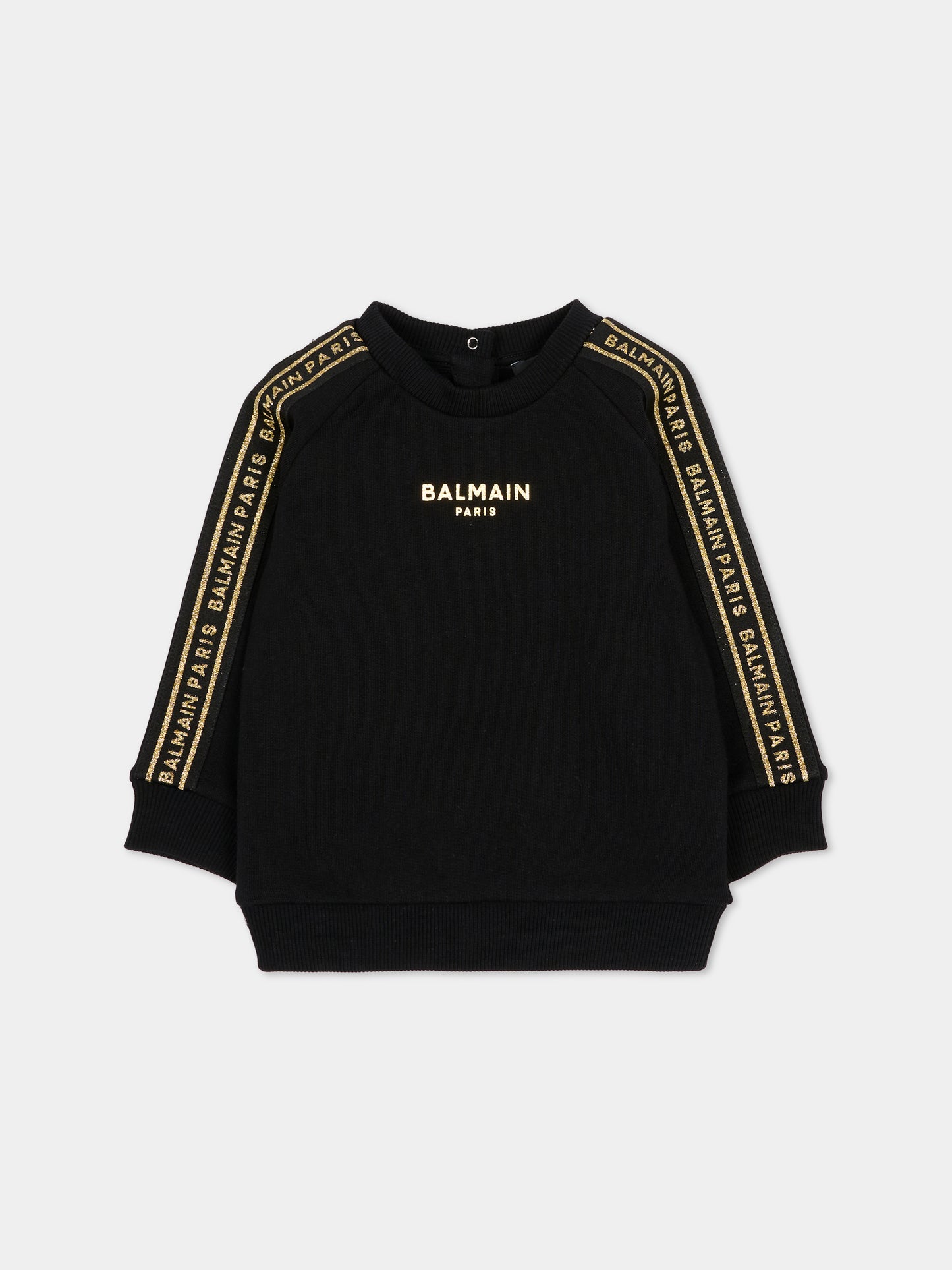 Felpa nera per neonato con logo dorato,Balmain Kids,BT4590 Z0114 930