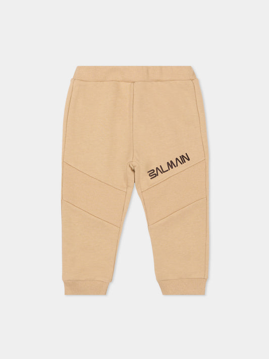 Pantaloni beige per neonati con logo,Balmain Kids,BT6570 Z0081 119